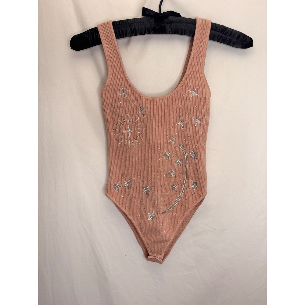 Forever 21 - Bodysuit Ribbed Celestial Star Moon - Pink - S - Womens
